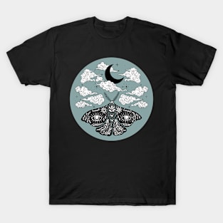 Moth Moon and Clouds Teal T-Shirt